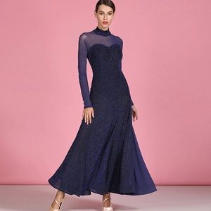 High neck long sleeve ballroom dance dress smooth
